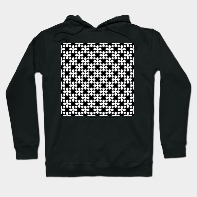 White Clovers and Dots Pattern on Black Background Hoodie by Makanahele